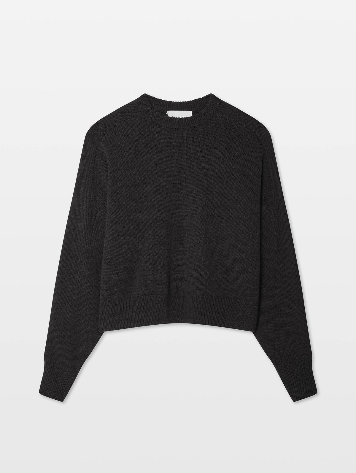 White + Warren Cashmere Blend Luxe Fringe Crew in Black