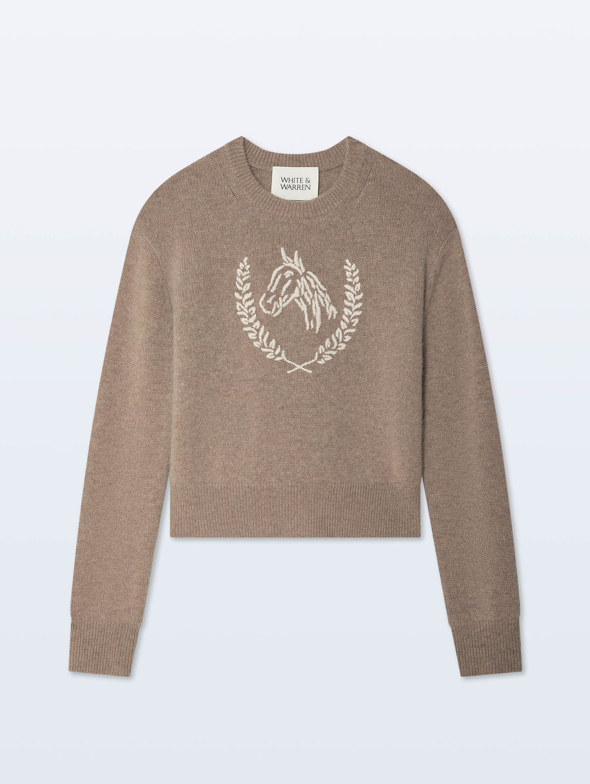 White + Warren Cashmere Blend Horse Crew in Misty Brown/Ivory
