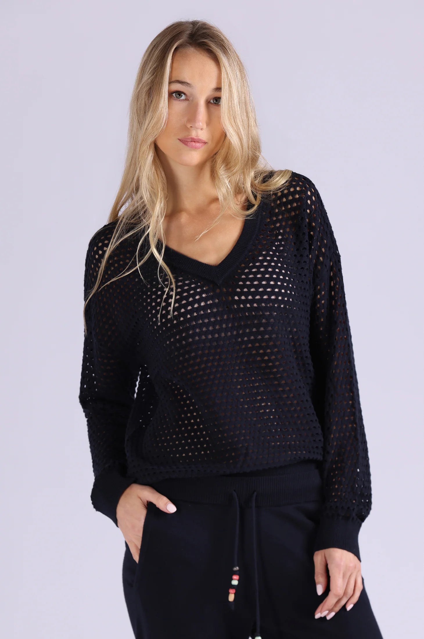 Minnie Rose, Mesh V Neck