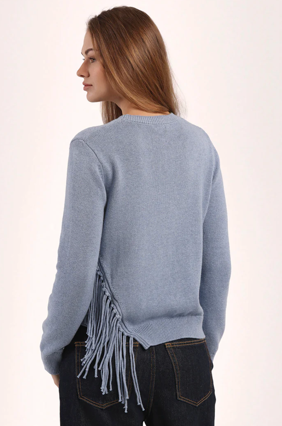 Minnie Rose, Cotton Cashmere Fringe Crew