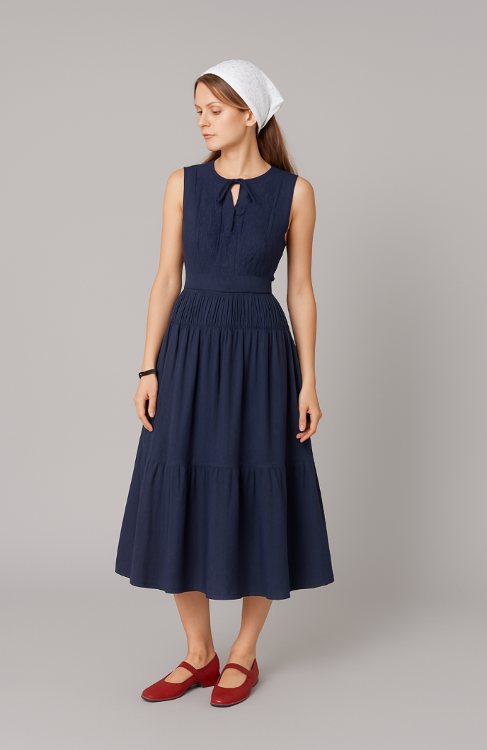 le field, Smocked Shirred Midi Dress