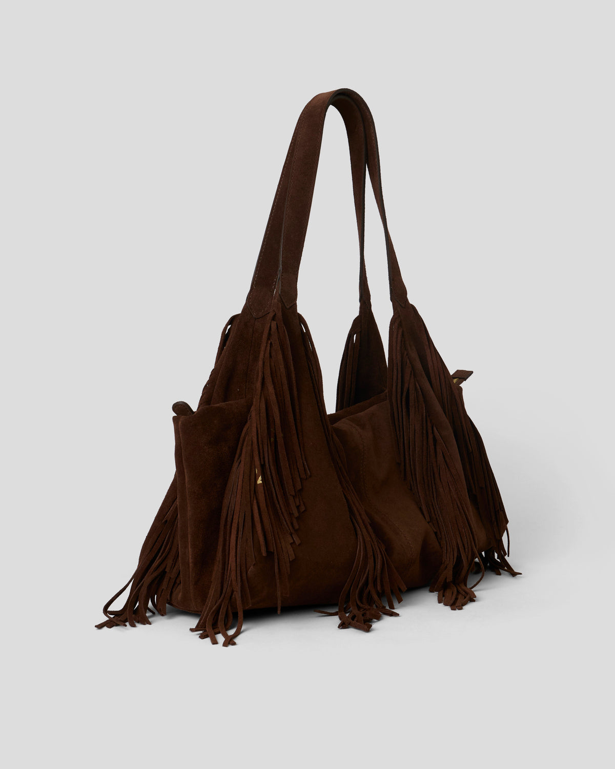 Carter Fringe Suede Shoulder Bag in Chocolate, alternate view