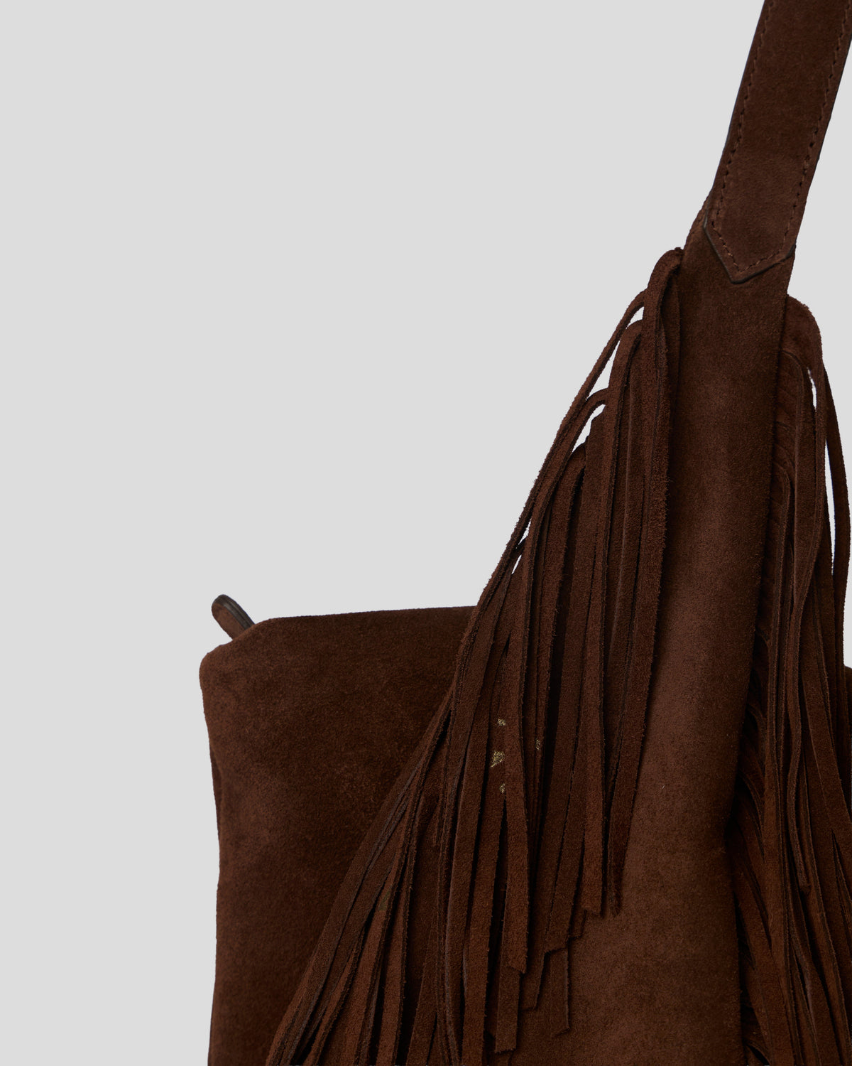 Carter Fringe Suede Shoulder Bag in Chocolate, alternate view