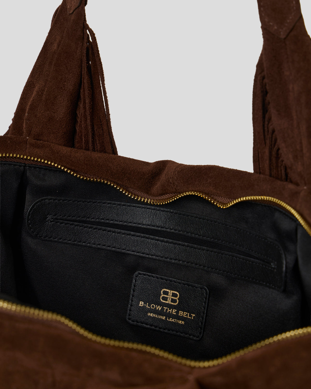 Carter Fringe Suede Shoulder Bag in Chocolate, fringe and suede detail