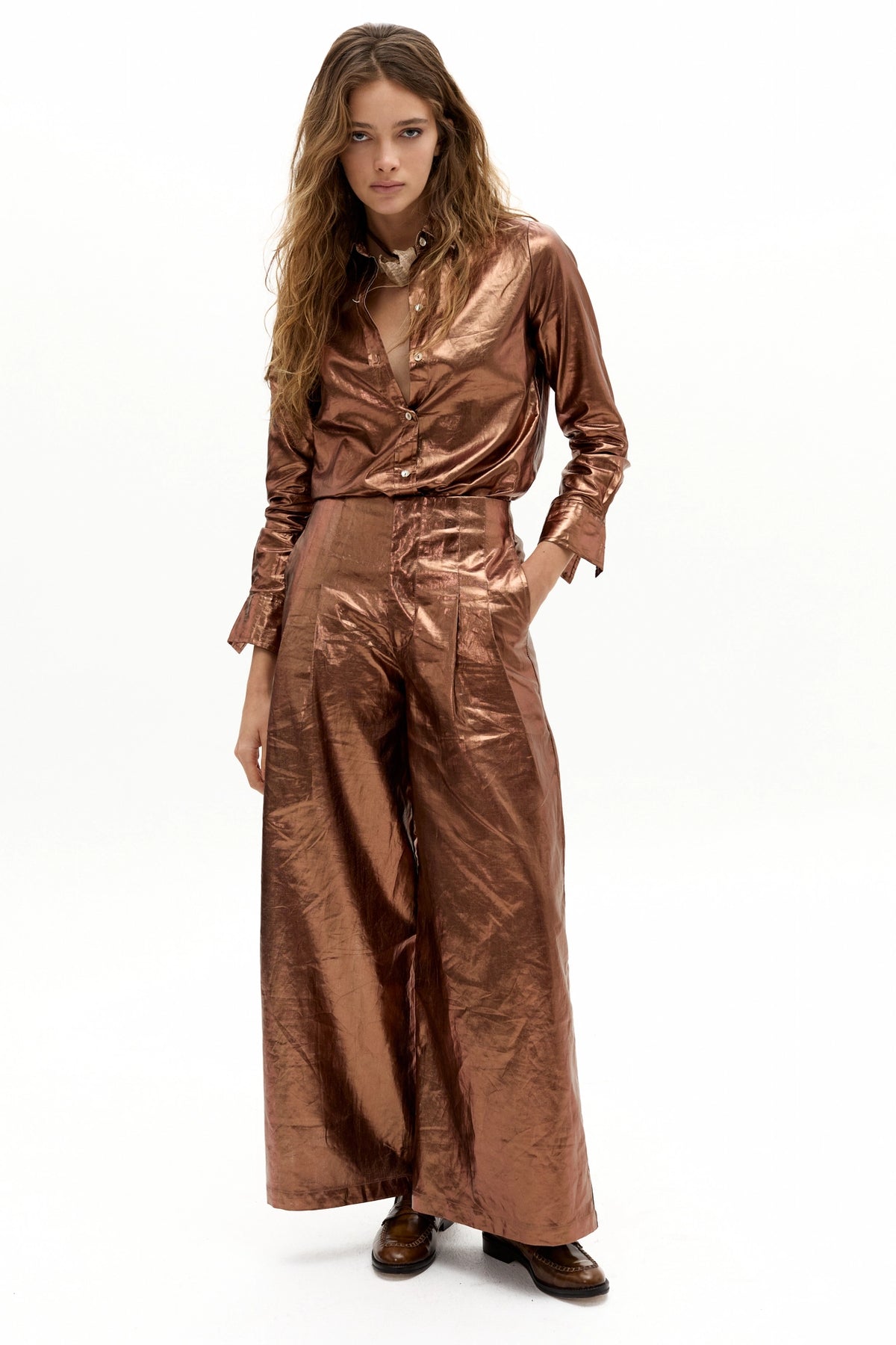 Culotte Metallic Pant, Chocolate