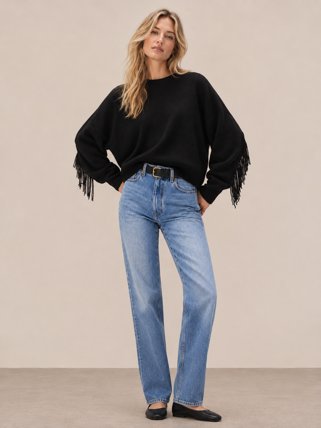 Cashmere Blend Fringe Crew