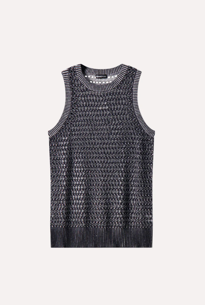 Minnie Rose, Cotton Cashmere Studded Tank