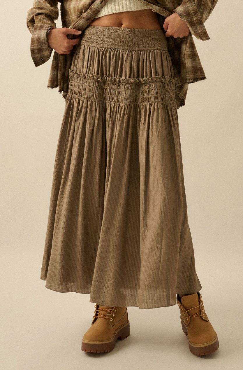 le field, Smocked Drop-Waist Maxi Skirt