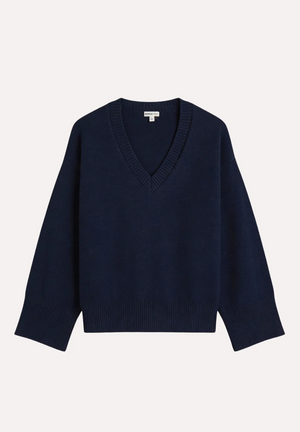 Minnie Rose, Luxe Cotton Blend Boxy V Neck