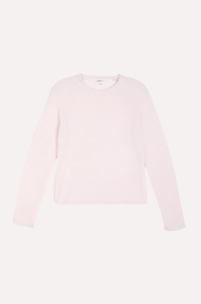 Minnie Rose, Sheer Luxury Cashmere Raglan Crew With Rolled Trims