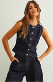 le field, Indigo Denim Button Front Vest