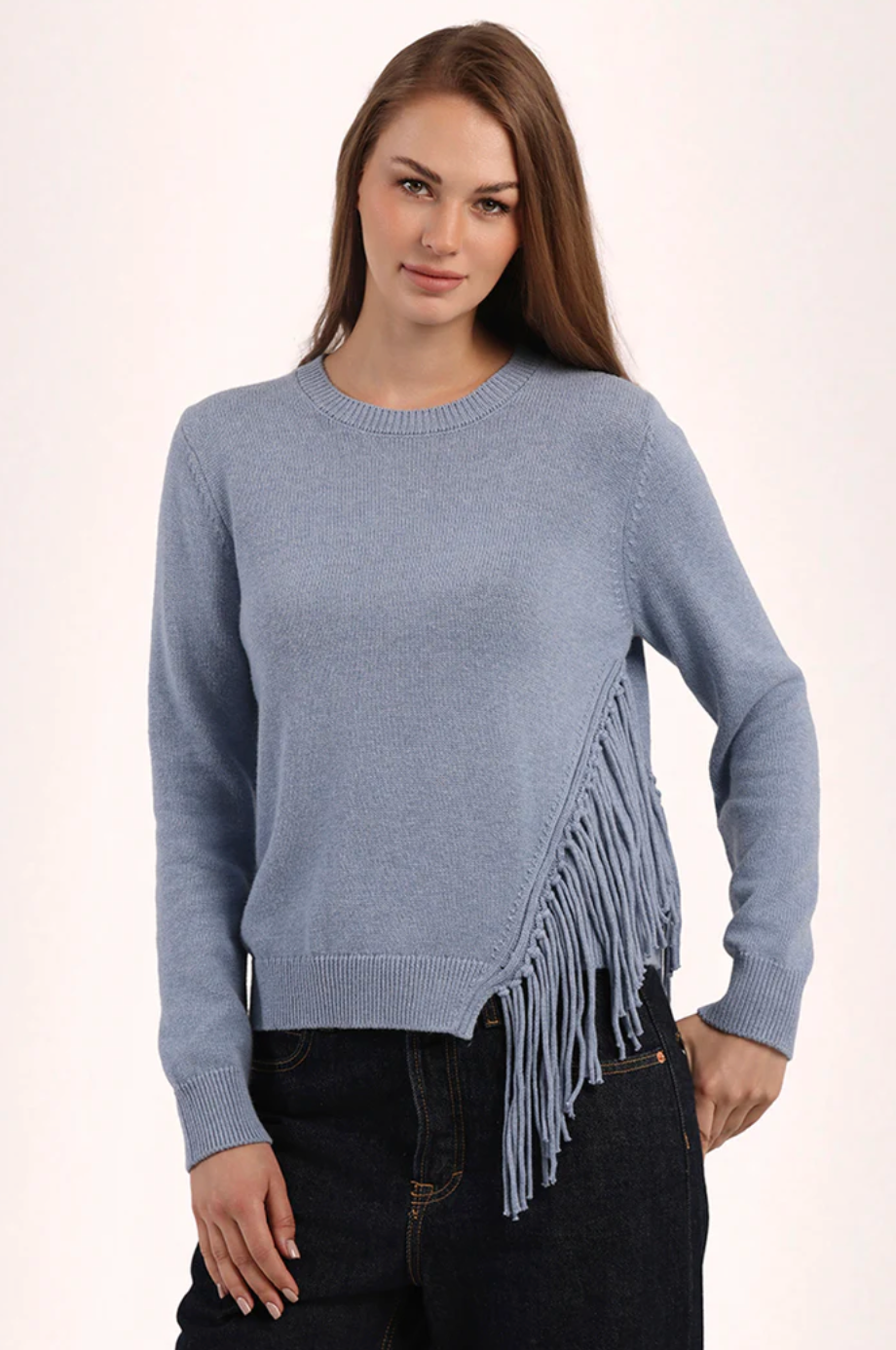 Minnie Rose, Cotton Cashmere Fringe Crew