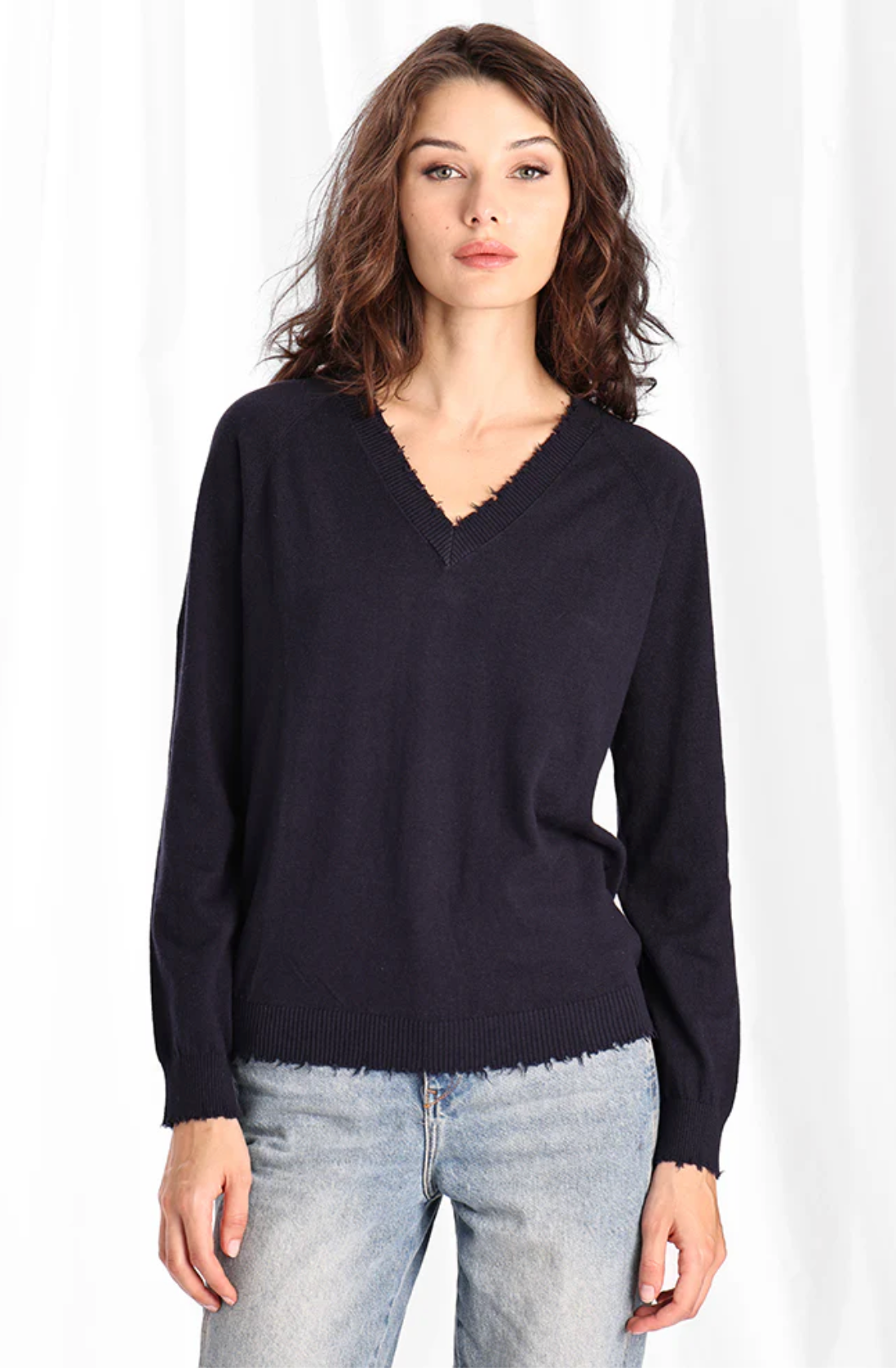Minnie Rose, CC Frayed V Neck