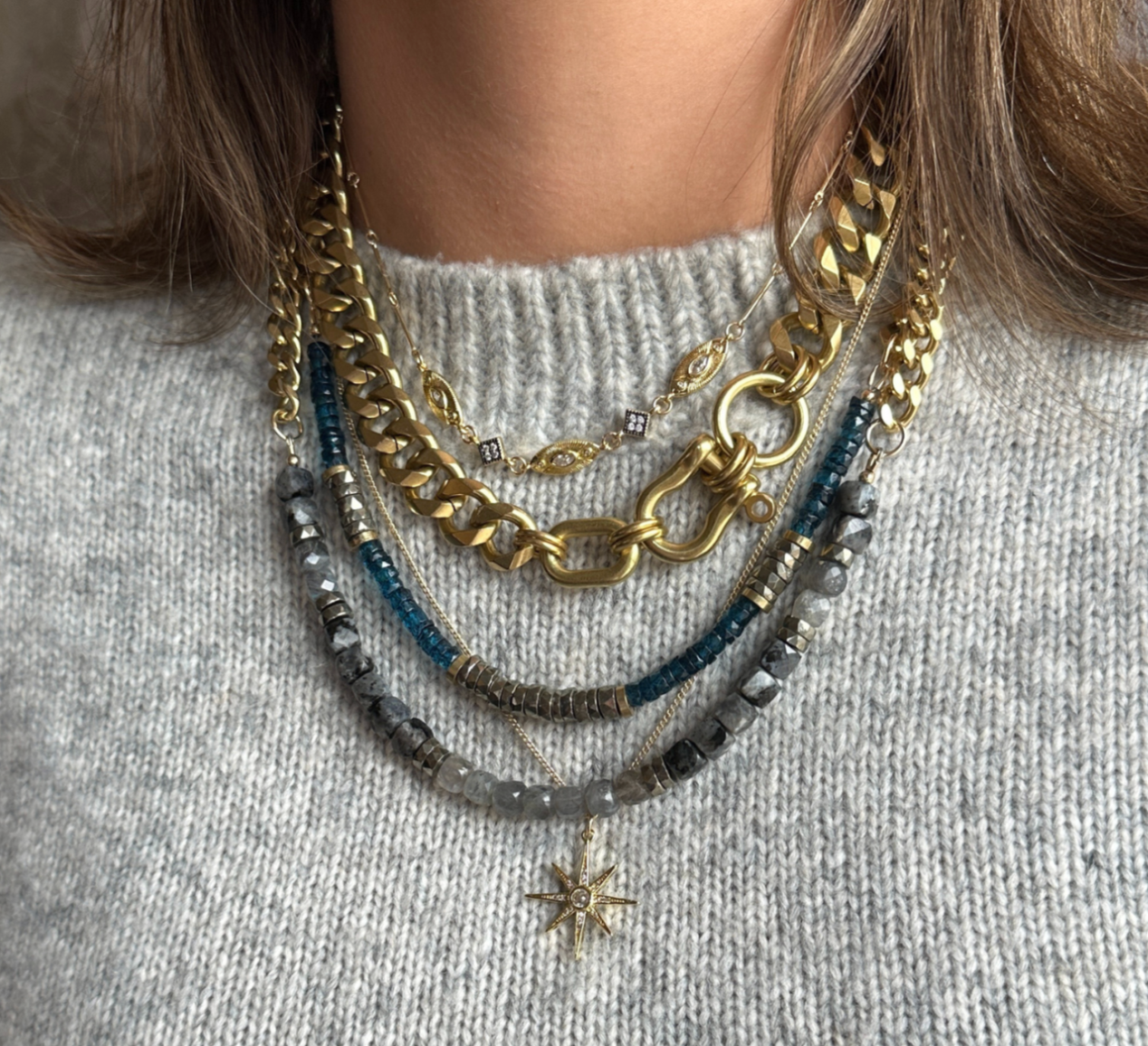 Rachel Nathan, Blue Topaz & Pyrite Heishi Curb