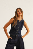 le field, Indigo Denim Button Front Vest