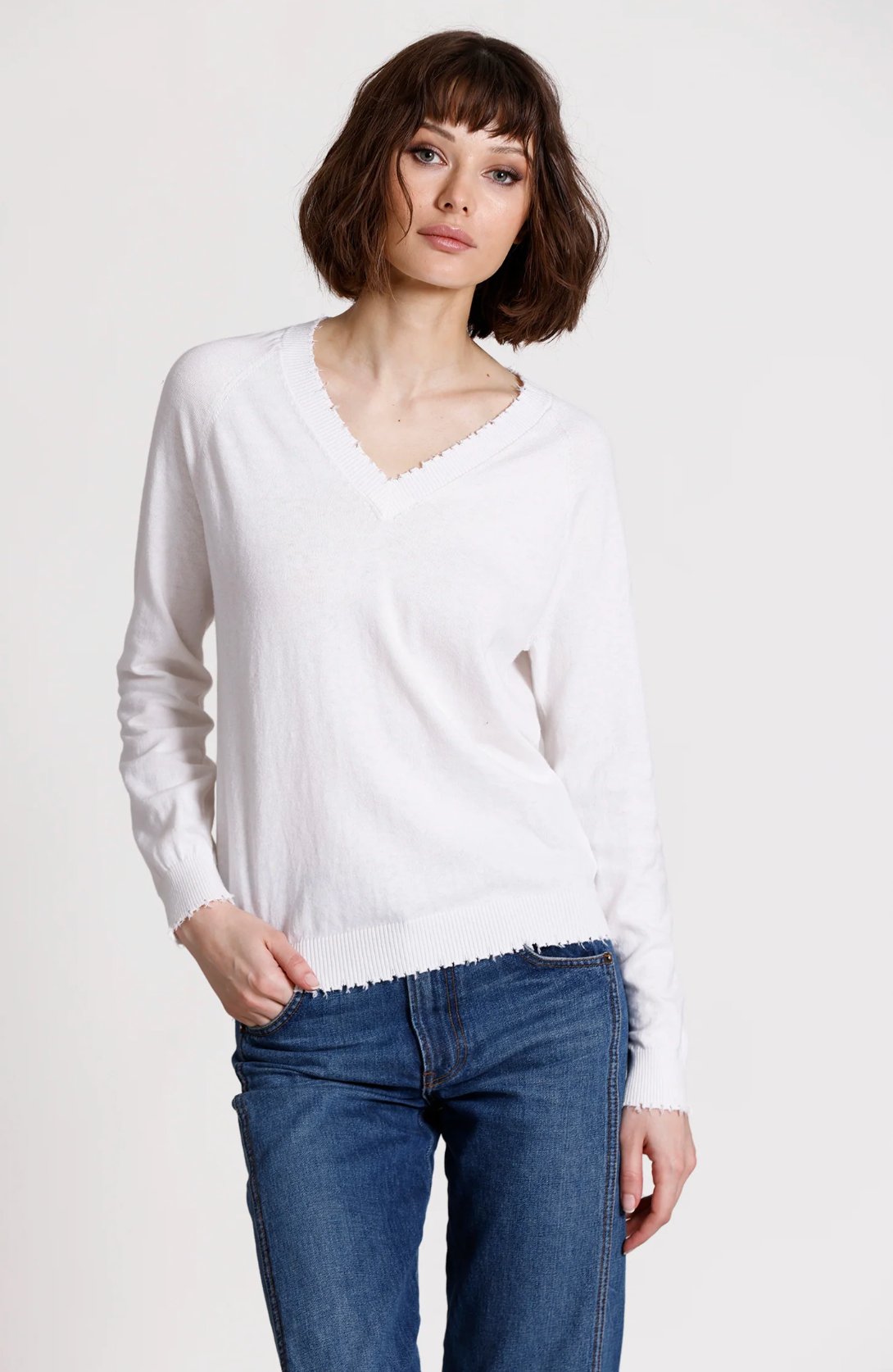 Minnie Rose, CC Frayed V Neck