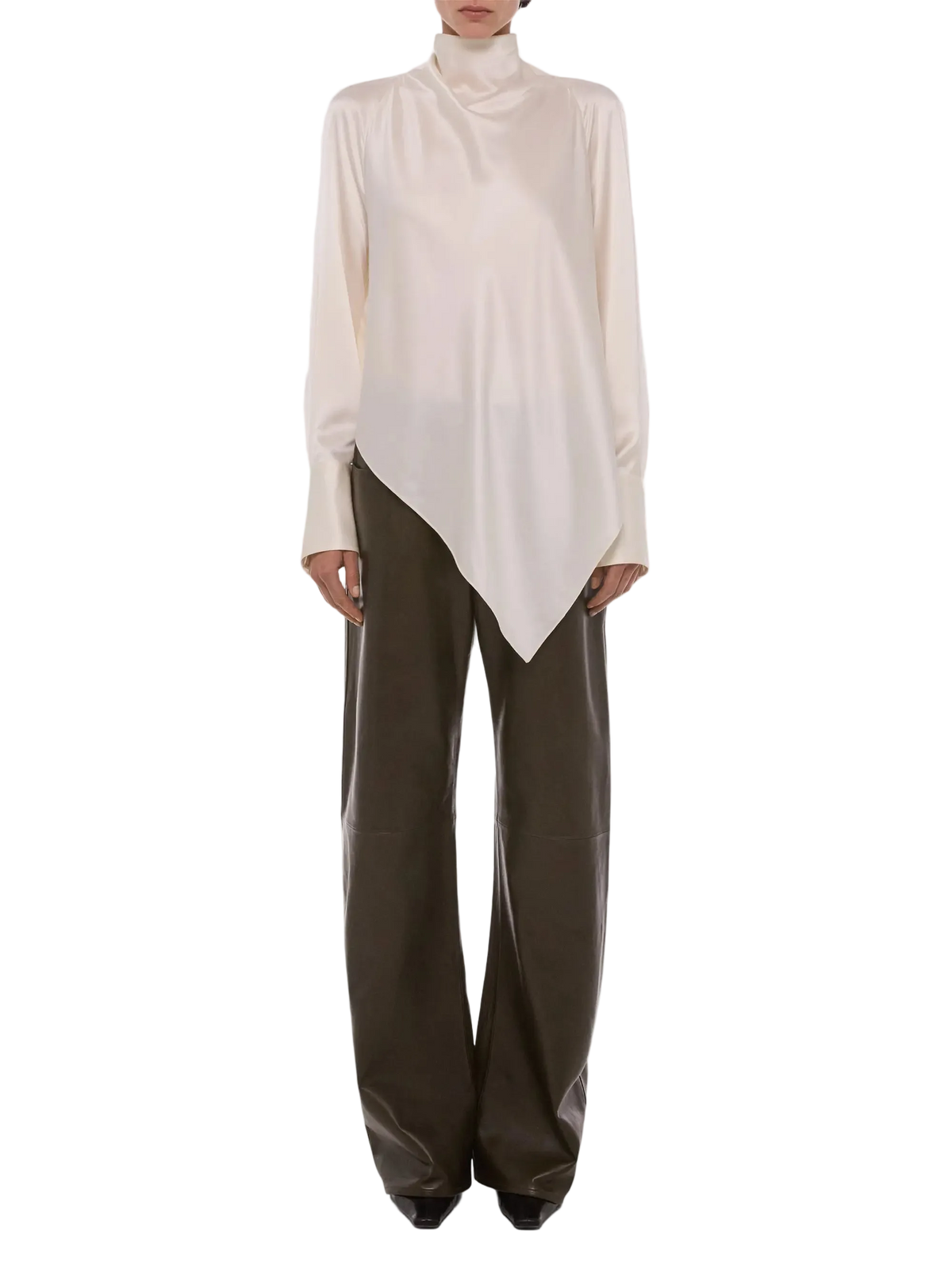 Tie Neck Silk Long-Sleeve Top